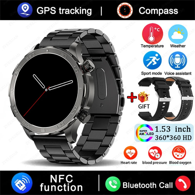 2025 New Bluetooth Call Smartwatch for Men – Huawei Compatible, AMOLED HD Large Screen, Heart Rate, NFC, IP68 Waterproof, GPS Sports Watch