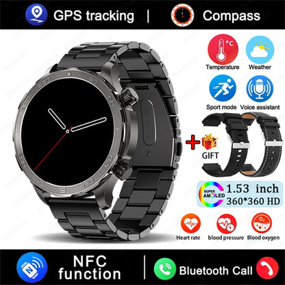 2025 New Bluetooth Call Smartwatch for Men – Huawei Compatible, AMOLED HD Large Screen, Heart Rate, NFC, IP68 Waterproof, GPS Sports Watch