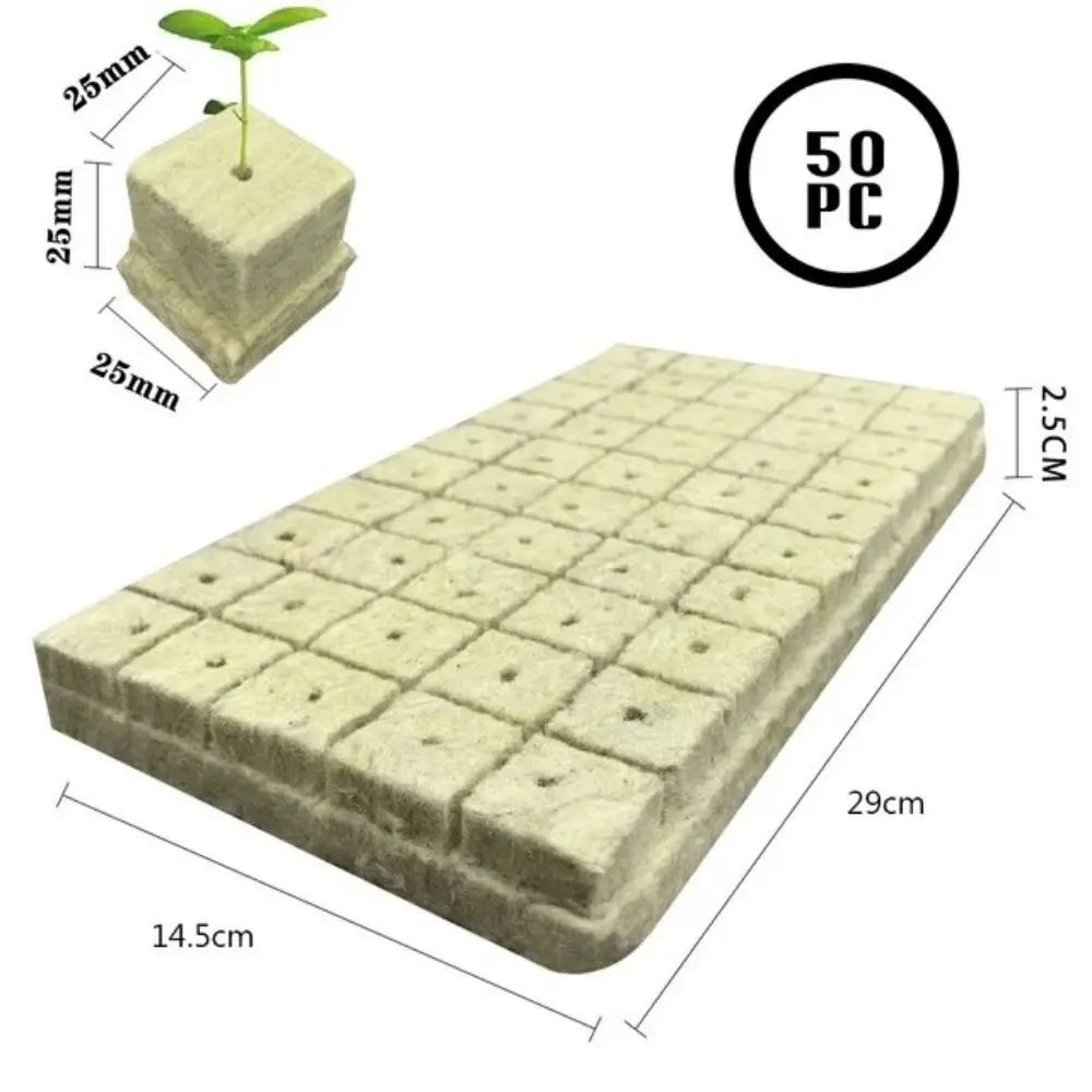 50pcs 25x25x25mm Stonewool Hydroponic Grow Cubes — Rockwool Seedling Blocks for Soilless Plant Cultivation