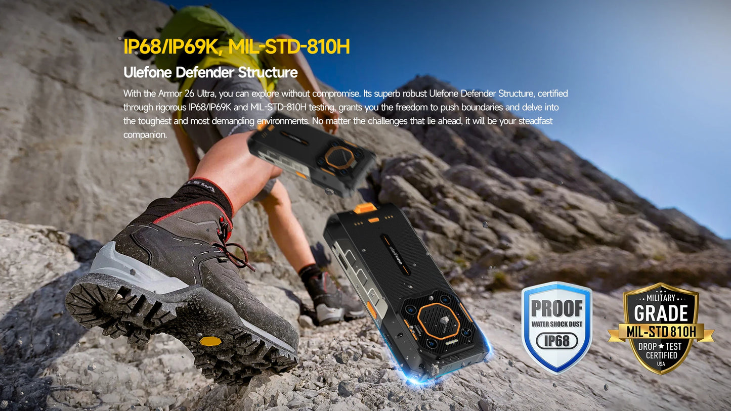 Ulefone Armor 26 Ultra 5G Rugged Waterproof Smartphone - 120W Fast Charging, 15600mAh, 200MP+64MP, 24GB+512GB, NFC