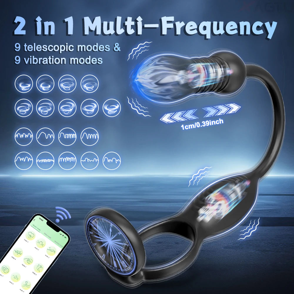 App-Controlled Male Penis Ring – Telescopic Anal Vibrator & Prostate Massager, Cock Ring Adult Sex Toy for Men