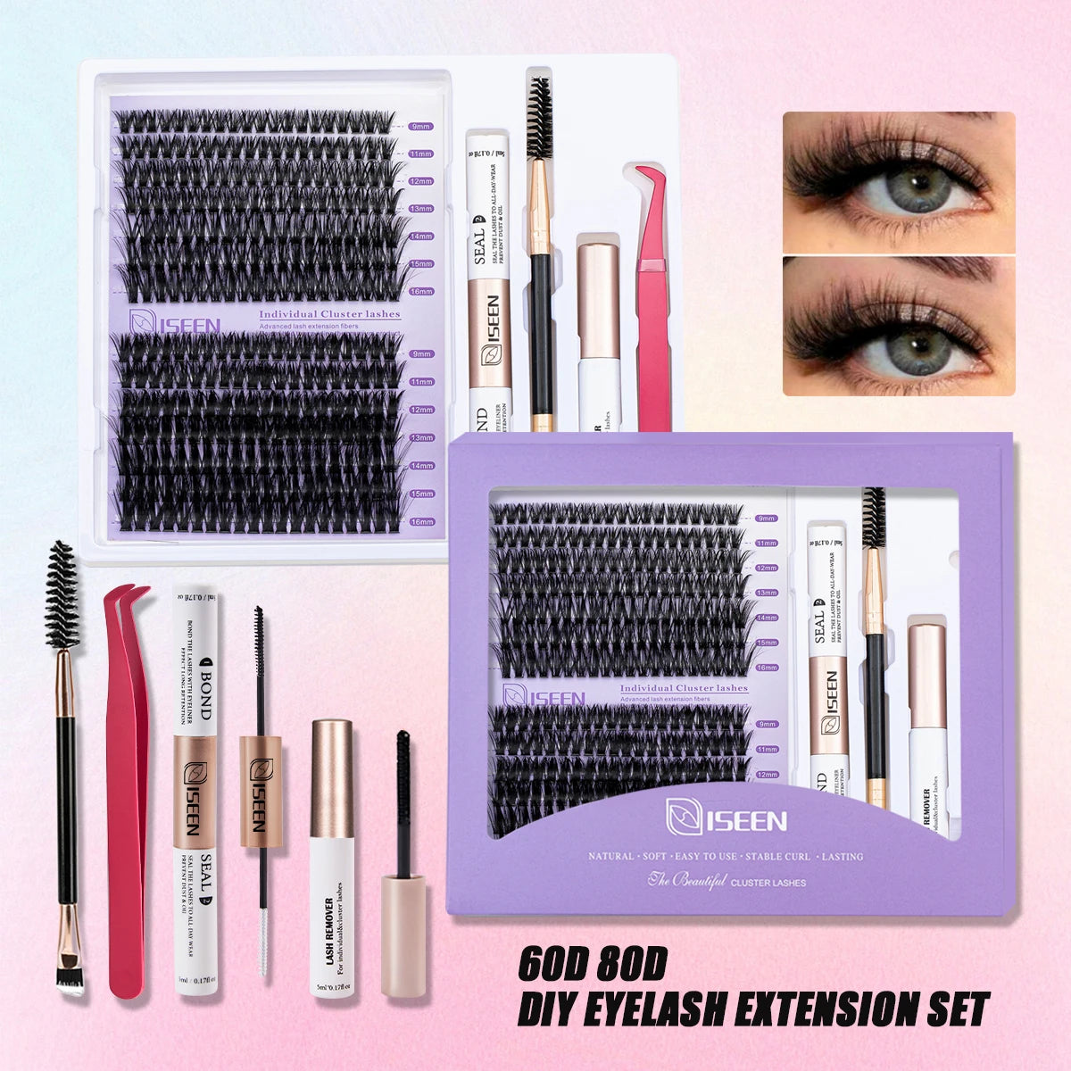 DIY Lash Extension Kit – Mix Styles Individual Lash Clusters with Bond & Seal, Remover, Tweezers, and Lash Brush Eye Makeup Tool