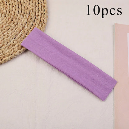 10 Pcs Elastic Hair Bands - Solid Color Fashion Headbands for Women, Sports, Running, Fitness, Yoga & Makeup Accessories