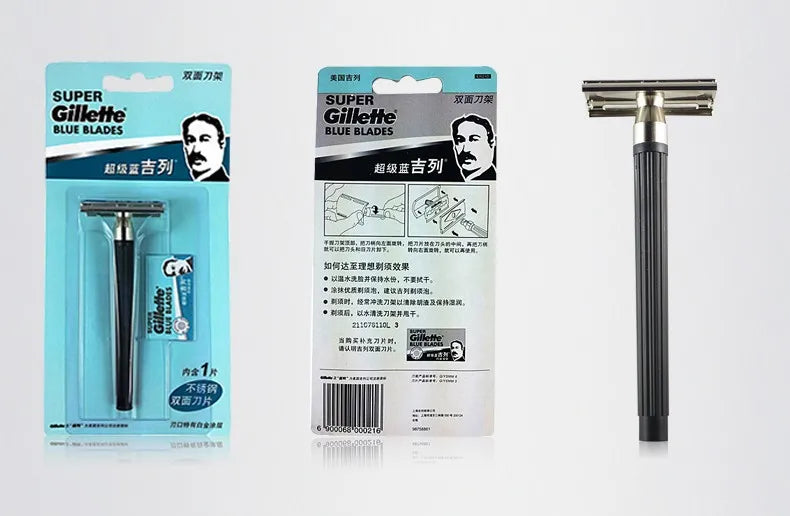 Gillette Razor With Straight Razor Gillette Super Blue Straight Razor for Men - Stainless Steel Razor Bla ...