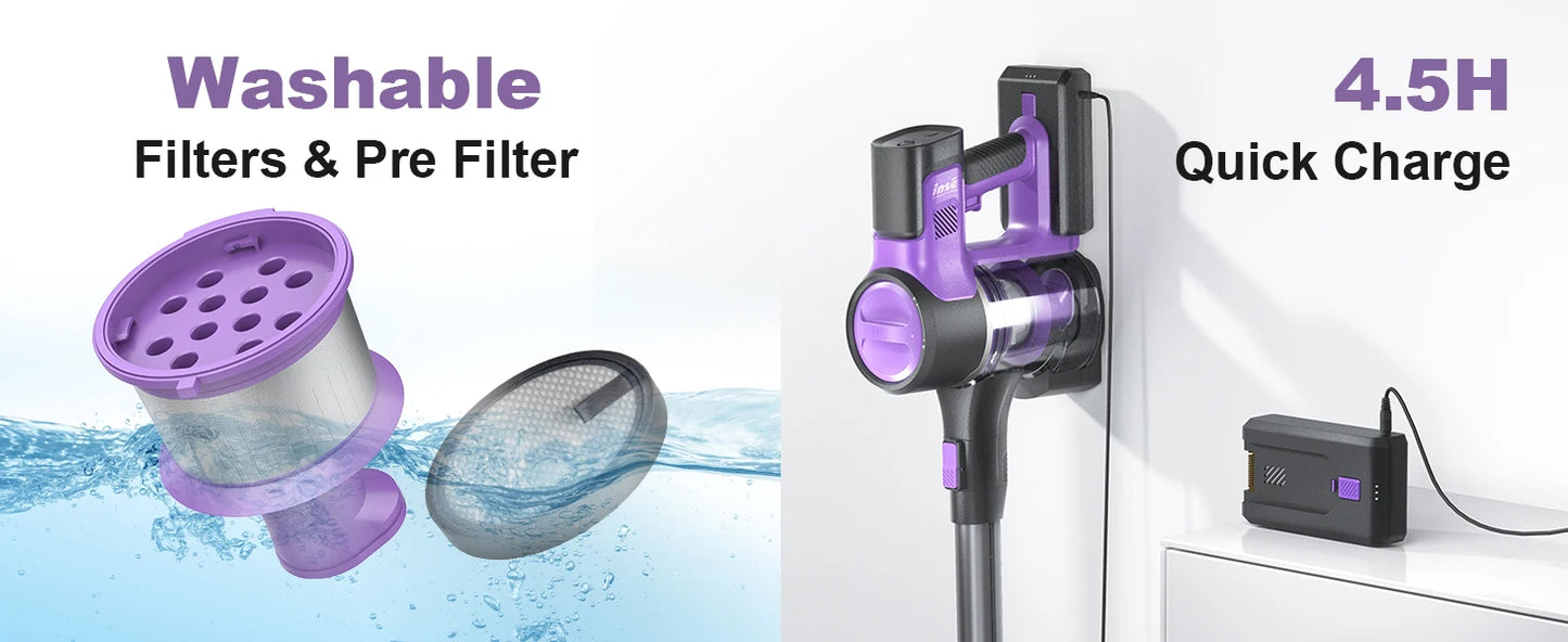 INSE S10 Cordless Vacuum Cleaner - 6 in 1 Stick Vacuum with 30Kpa 350W Suction, Max 50 Min Runtime Rechargeable Vacuum