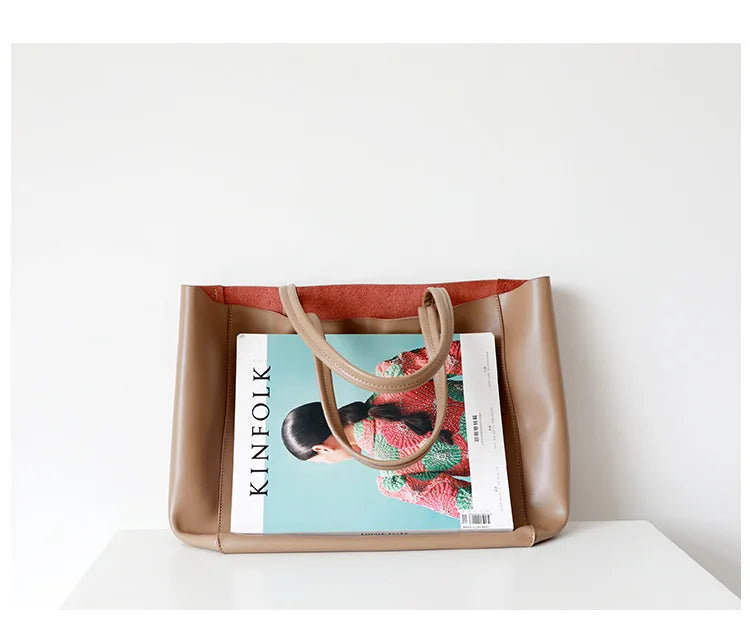 Customized Letter Genuine Leather Tote Bag – Large Capacity, Practical Commuter & Shopping Bag, Cowhide Large Bag