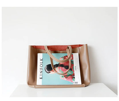 Customized Letter Genuine Leather Tote Bag – Large Capacity, Practical Commuter & Shopping Bag, Cowhide Large Bag