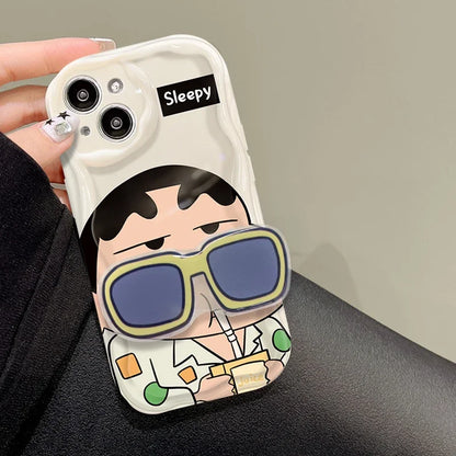 C-Crayon S-ShinChan Glasses Support Case for iPhone 15/14/13/12/11 Pro Max, Mini, XR, XS, X, 8, 7, 6/6S Plus, SE 2020 | Shockproof Cover