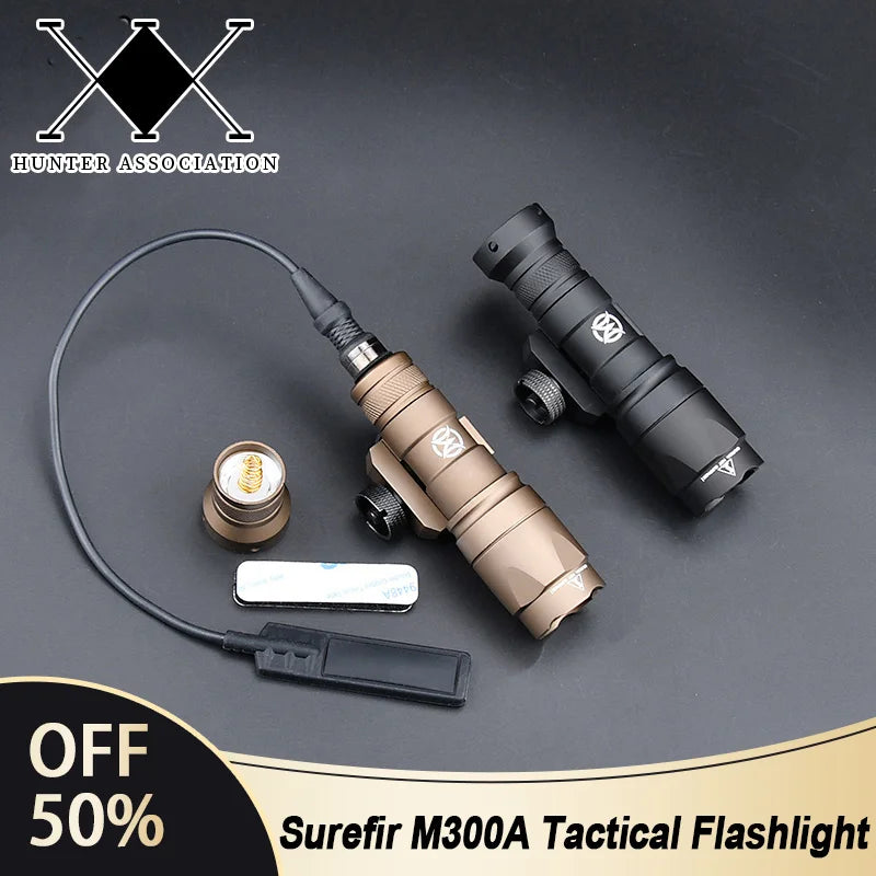 WADSN Surefire M300A Tactical Flashlight - Mini Weapon Scout LED Light, 20MM Rail Mount, Momentary & Constant-On Mode