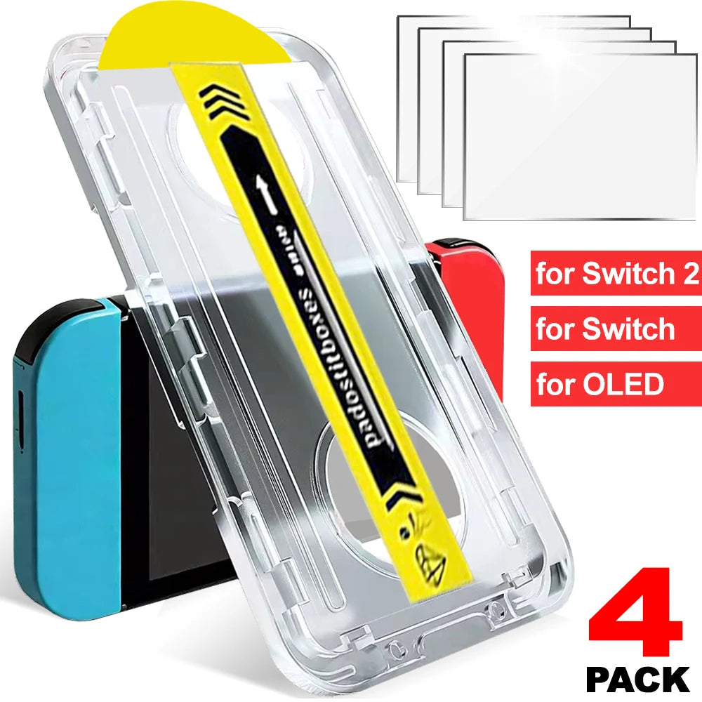 1-4PCS Tempered Glass Screen Protector for Nintendo Switch / Switch OLED / Switch 2 – Anti-Scratch with Auto-Alignment Frame
