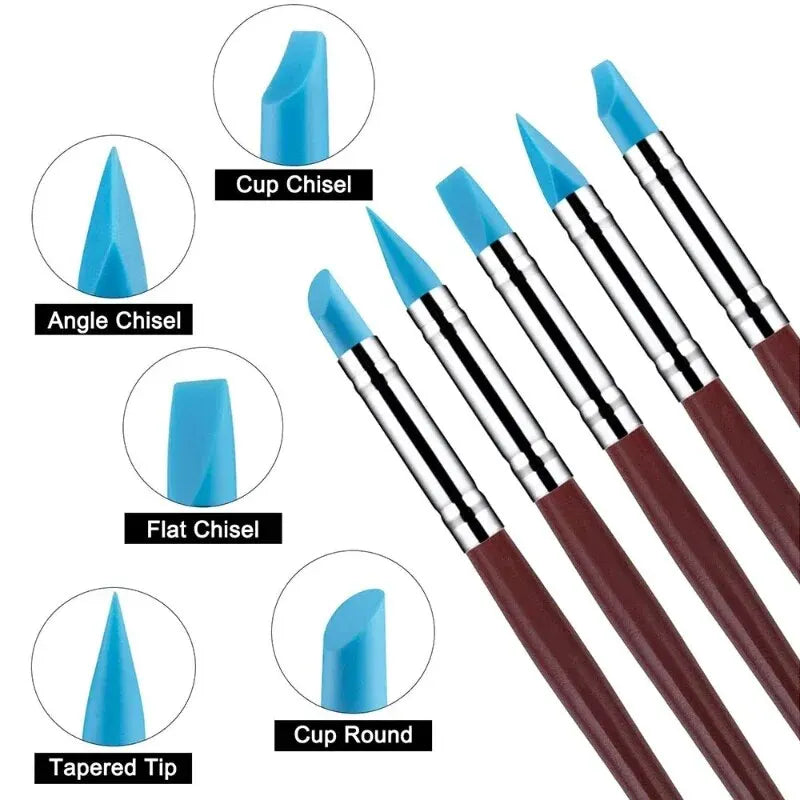 5PCS Silicone Clay Sculpting Tools: Soft Head Brush for Modeling, Dotting, Nail Art, Pottery - DIY Carving and Sculpting Accessories