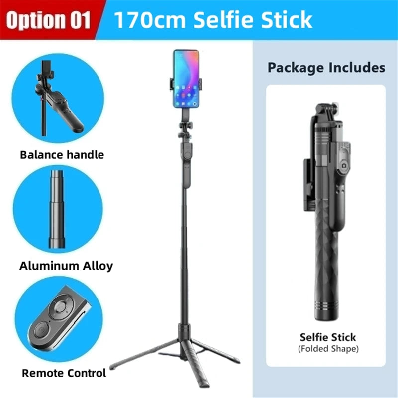 FANGTUOSI 1750mm Wireless Selfie Stick Tripod – Foldable Monopod with LED Light for Smartphones, Steady Live Shooting
