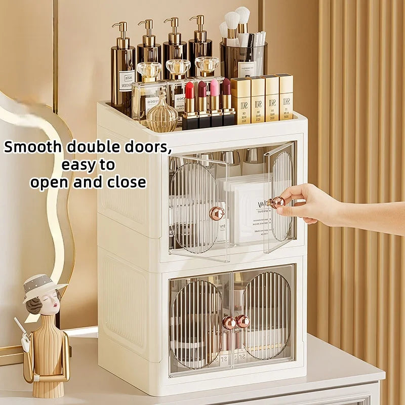 Foldable Desktop Makeup Organizer — Multi-Layer Large Capacity Storage for Cosmetics, Toiletries & Books