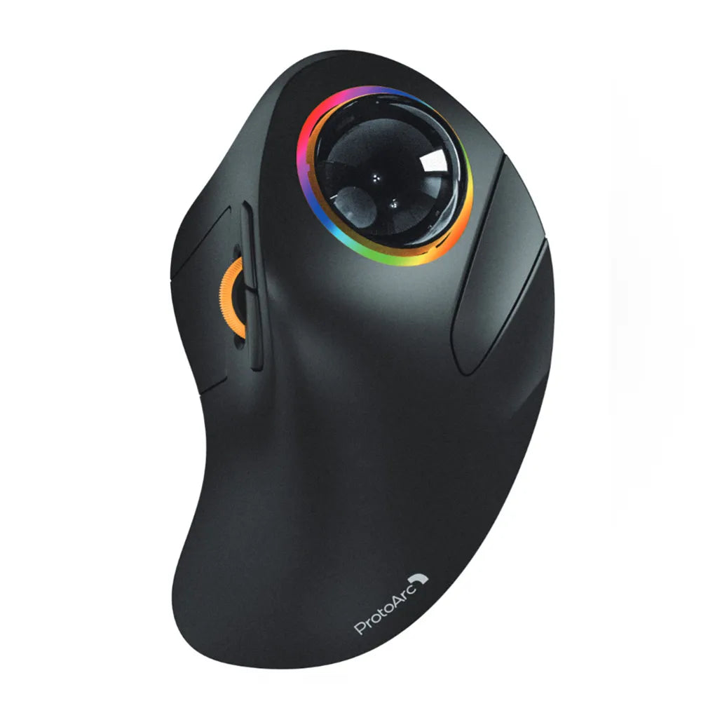 ProtoArc Wireless Index Finger Trackball Mouse - Rechargeable RGB Rollerball, BT 2.4g Mice for Computer Laptop with 3 Device Connection