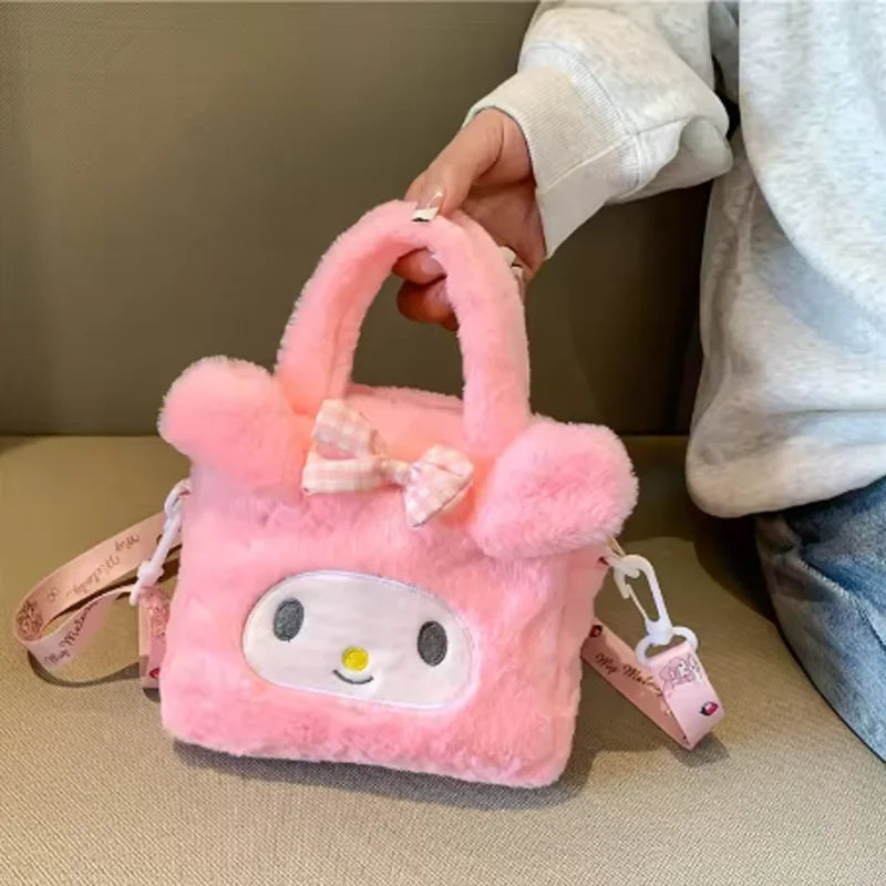 Sanrio Kawaii Plush Bag – Kuromi, Cinnamoroll & My Melody Cosmetic & Travel Handbag for Girls