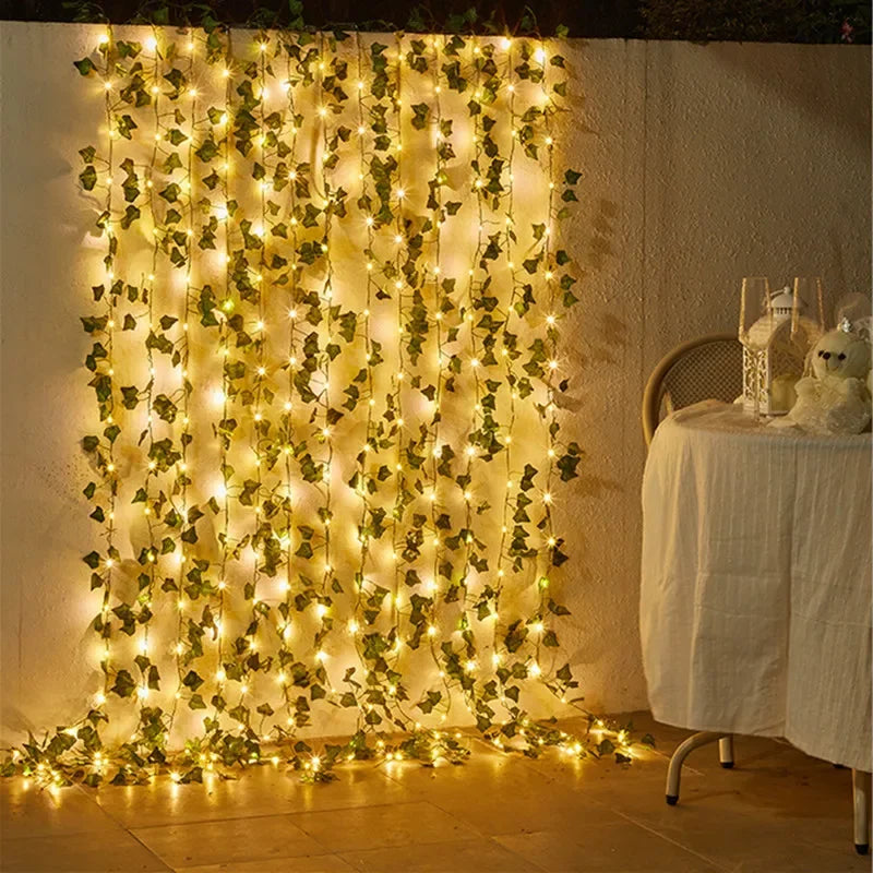 Flower Green Leaf String Lights — Battery-Powered Artificial Vine Fairy Light Garland for Wedding, Christmas Tree & Home Decor