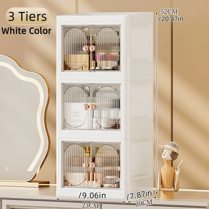 Foldable Desktop Makeup Organizer — Multi-Layer Large Capacity Storage for Cosmetics, Toiletries & Books