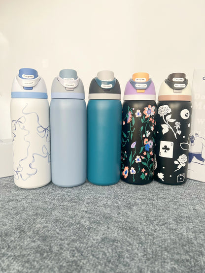 32oz Stainless Steel Thermos Cup – 304 Stainless Steel Sports Water Bottle with Straw