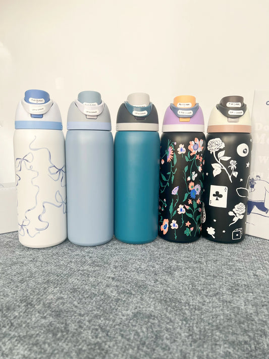 32oz Stainless Steel Thermos Cup – 304 Stainless Steel Sports Water Bottle with Straw