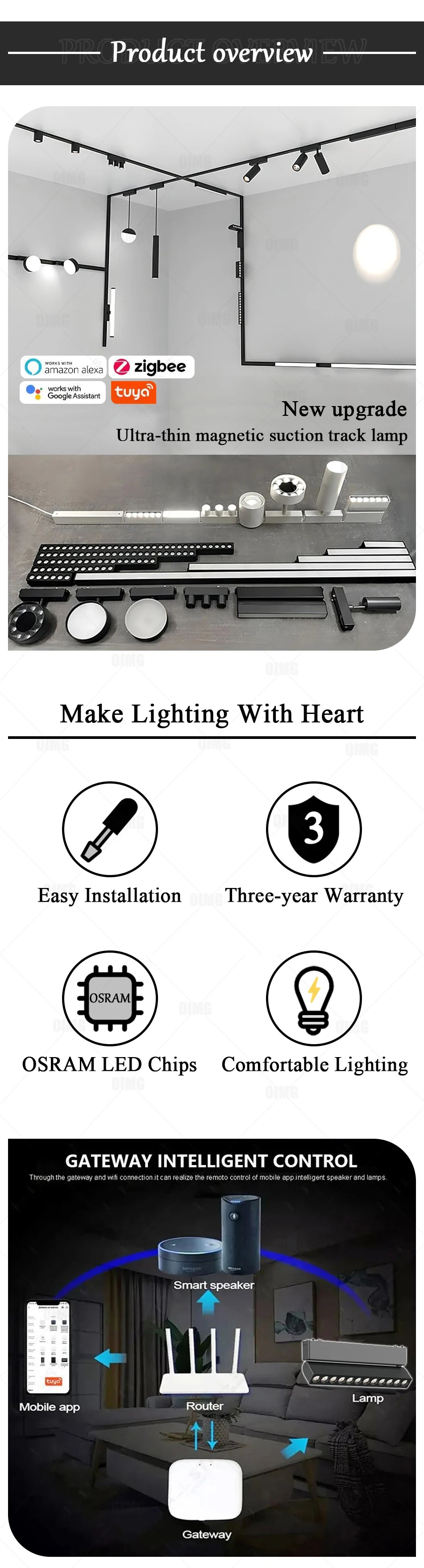 Smart Home Tuya Dimming 6mm Ultra-Thin Ceiling Mount Magnetic Track Light, 48V Slim Surface Mounted Linear Light