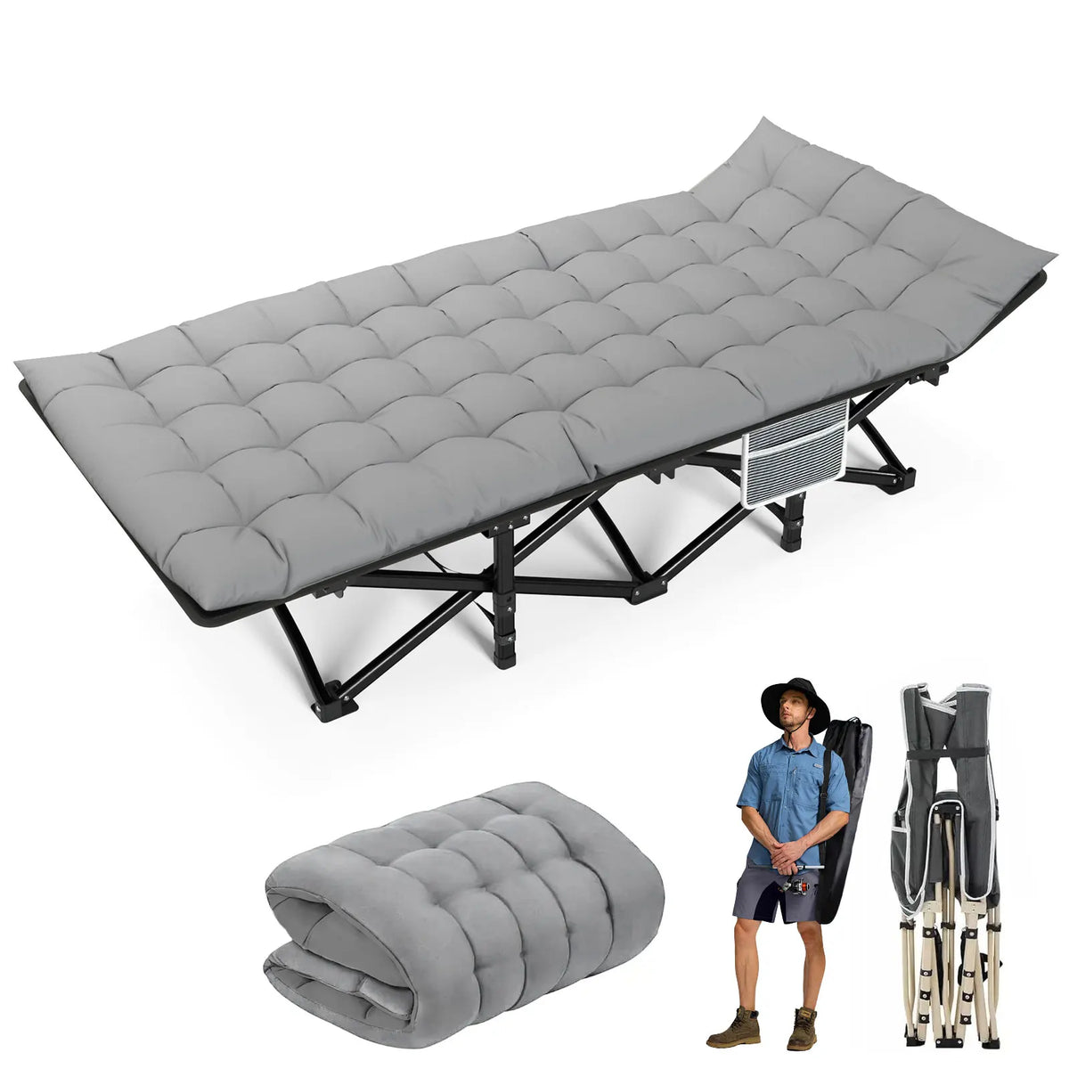 Folding Camping Cot – Portable Heavy Duty Outdoor Bed for Adults, Beac ...