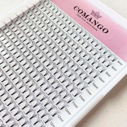 CoMango Wispy Premade Volume Lash Fans – 3-10D Individual Short Stem Faux Mink Russian Eyelash Extensions, 320 Fans