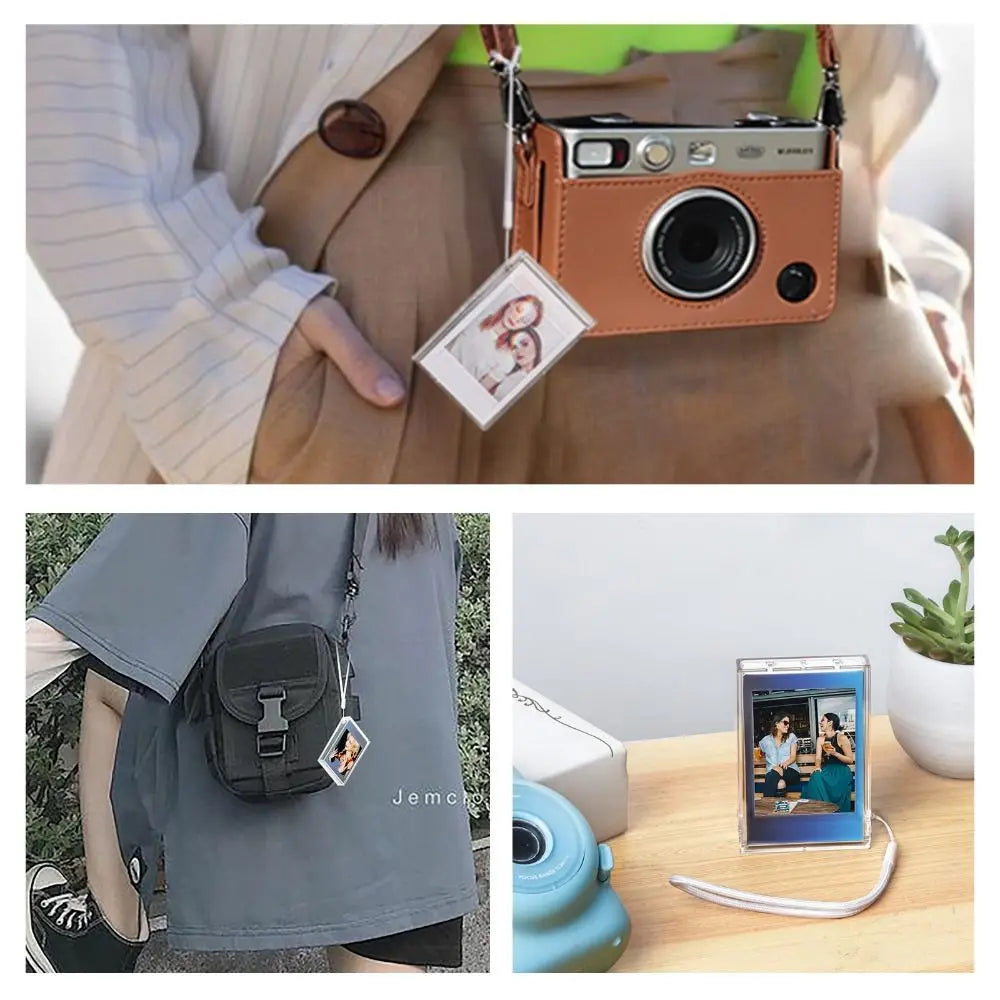 3-Inch Film Clear Photo Storage Box - Instant Camera Photo Case for Fujifilm Instax Mini 12/11/9/8/7 with Strap