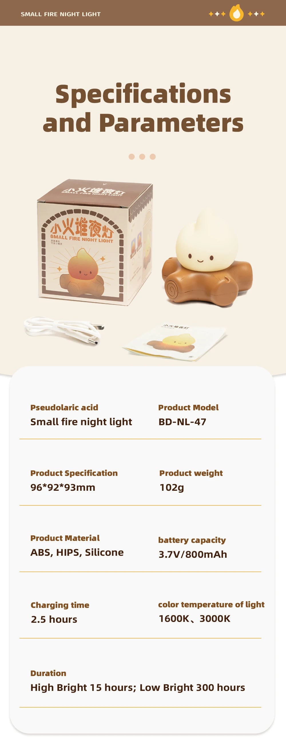 Campfire LED Night Light with White Noise – Creative Room Desk Lamp for Kids Gift