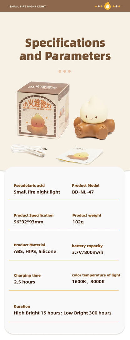 Campfire LED Night Light with White Noise – Creative Room Desk Lamp for Kids Gift