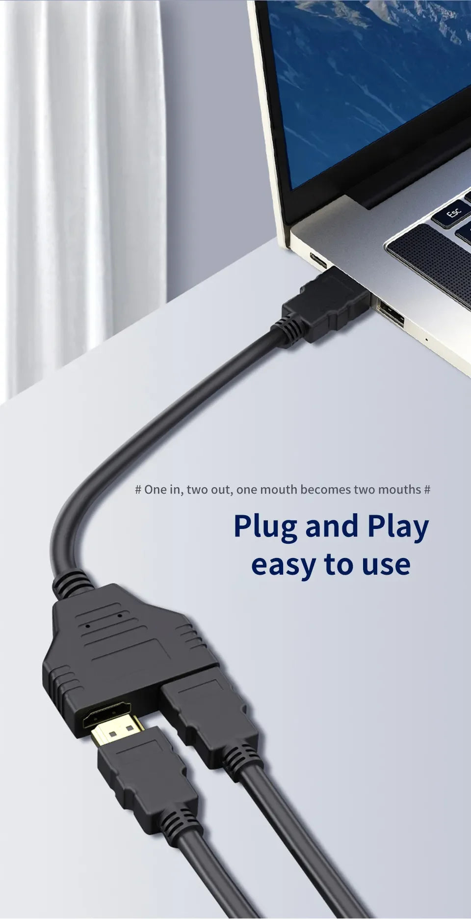 HDMI HD Cable Splitter – 1080P 2-Port Y Splitter, 1 In 2 Out Adapter for LCD TV, PS3, HDMI-Compatible Devices