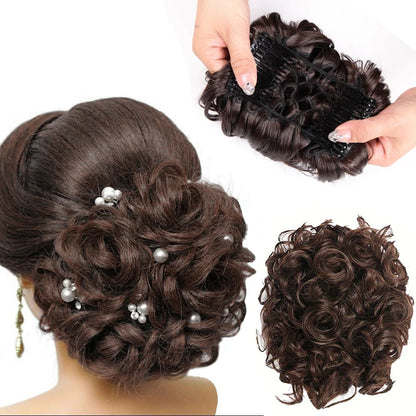 Short Messy Curly Hair Bun Extension – Easy Stretch Combs & Clip-in Ponytail Scrunchie Chignon for Hair Styling