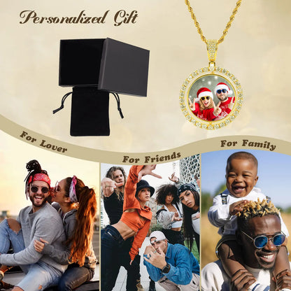 Customized Double-Side Photo Necklace – Personalized Picture Pendant with Cubic Zirconia, Hip Hop Jewelry Gift for Men & Women