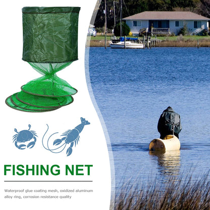 Portable Folding Nylon Mesh Fish Cage – Steel Ring Trap Net Basket for Fishing Storage & Accessories