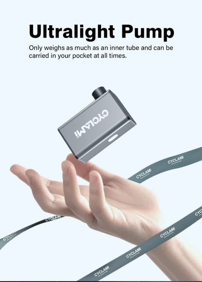 CYCLAMI A3 Ultralight Electric Bike Pump – 100 PSI Portable Tire Inflator for MTB, Road Bike & Motorcycle, Aluminum Alloy