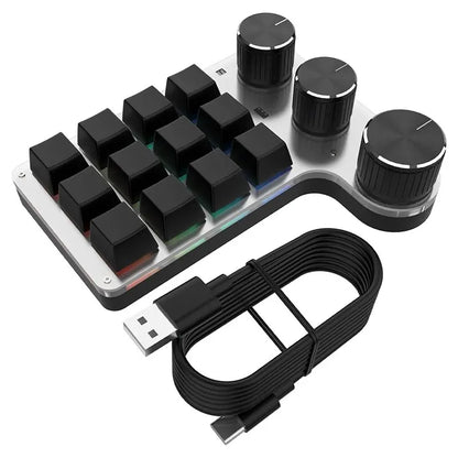Bluetooth 12-Key RGB Macro Keyboard — 3 Knob Mechanical Hotswap Keypad for Photoshop & Gaming
