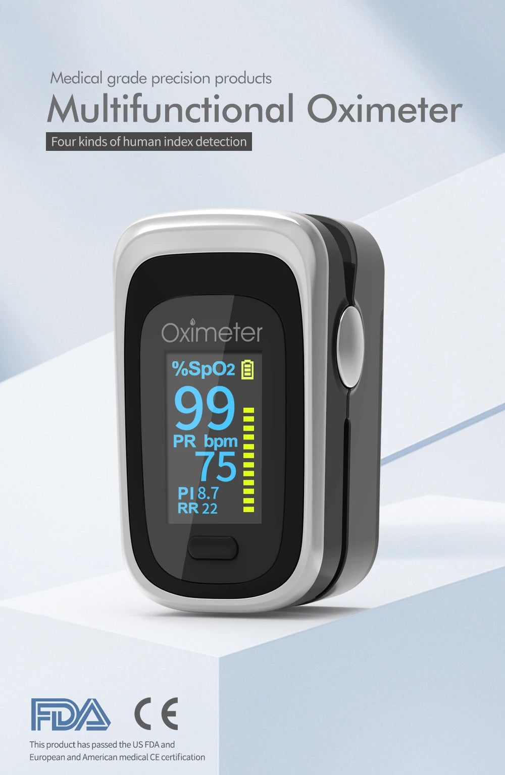 KIUZOU Finger Pulse Oximeter – SPO2, PR, PI, RR Blood Oxygen Monitor with OLED Display