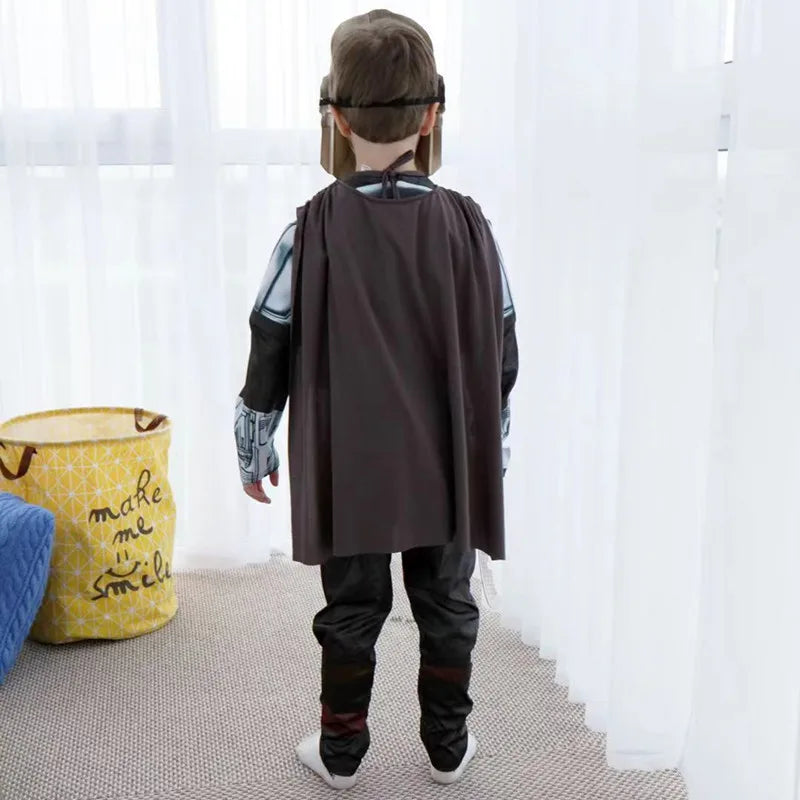 Boys' Mandalorian Beskar Armor Costume with Mask for Halloween - Classic Movie Cosplay Outfit for Kids