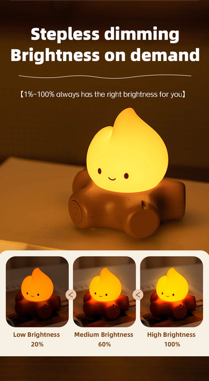 Campfire LED Night Light with White Noise – Creative Room Desk Lamp for Kids Gift