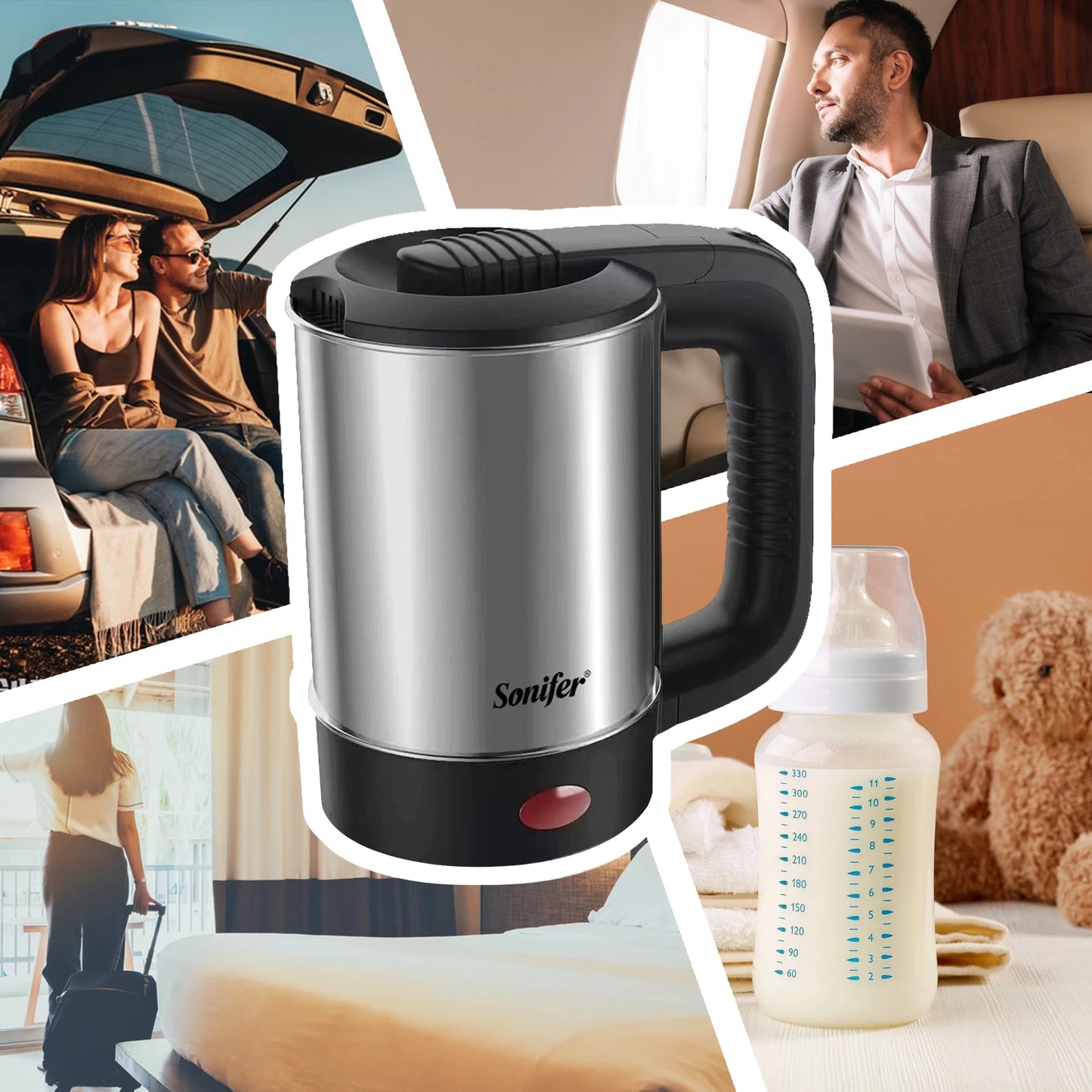 0.5L Mini Electric Kettle - 600W Portable Stainless Steel Water Boiler for Tea and Coffee, Ideal for Travel, Hotel, and Family Use (Sonifer)