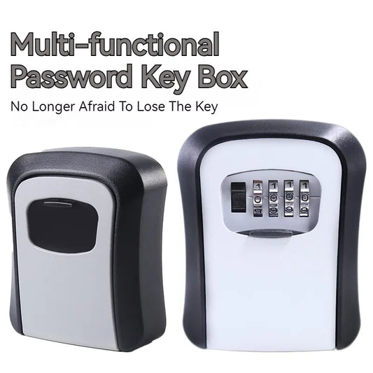 Wall Mount Key Lock Box - 4 Digit Password Code Security Lock for Home Office, Key Safe Secret Storage Box Organizer, No Key Needed