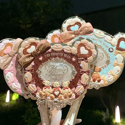 Flower Knows Sweetie Bear Handheld Mirror – 3 Styles, Exquisite Relief Design, Cute HD Makeup Tool
