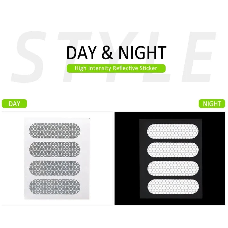High Visibility Retro Reflective Stripes Stickers for Motorcycle Helmet - 2 Sheets with 4pcs White Reflectors, 7cm x 2cm Each - Safety Warning Mark