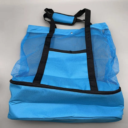 Women’s Waterproof Picnic & Beach Tote Bag – Double Layer Transparent Mesh Insulated Shopping Bag