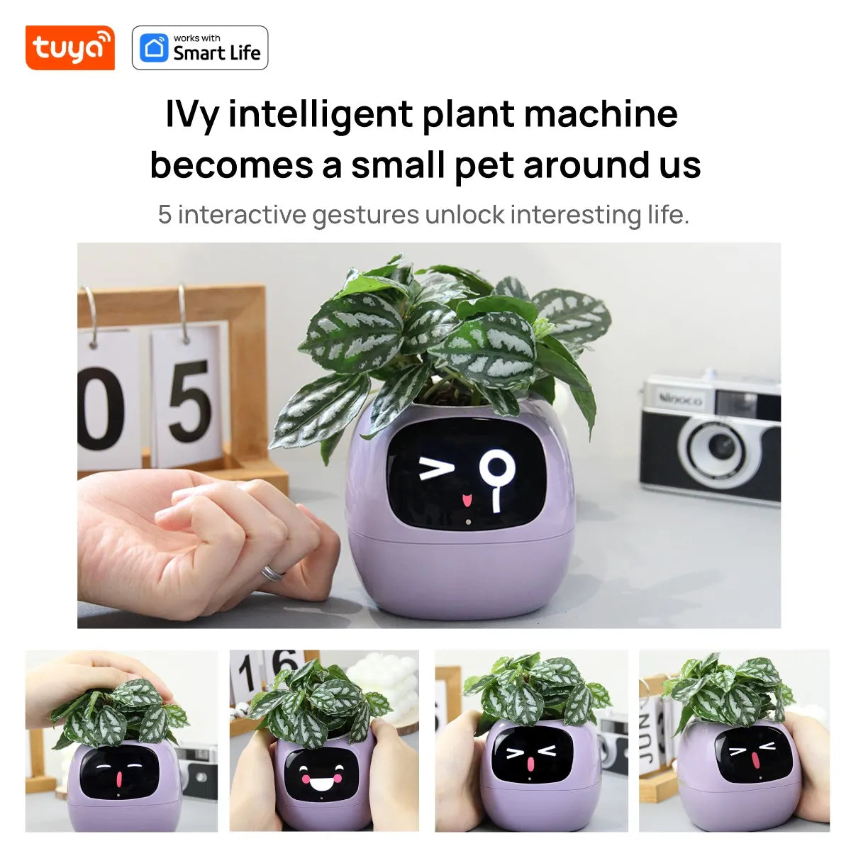 Tuya Ivy Smart Planter with AI Chips and 7 Smart Sensors - Over 49 Expressions for Easy and Fun Plant Care