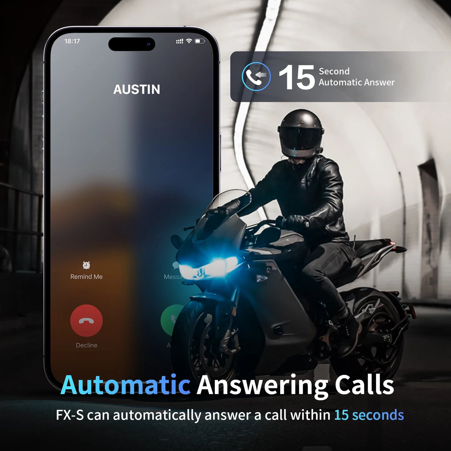Fodsports FX-S Bluetooth Motorcycle Intercom — Wireless Helmet Headset with 1000M Range, BT5.4