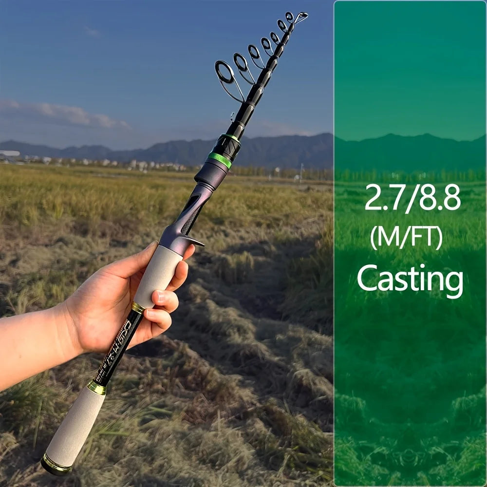 JOSBY Carbon Fiber Telescopic Fishing Rod – Fast Action Light Bait Spinning Travel Rod 1.8M–2.7M