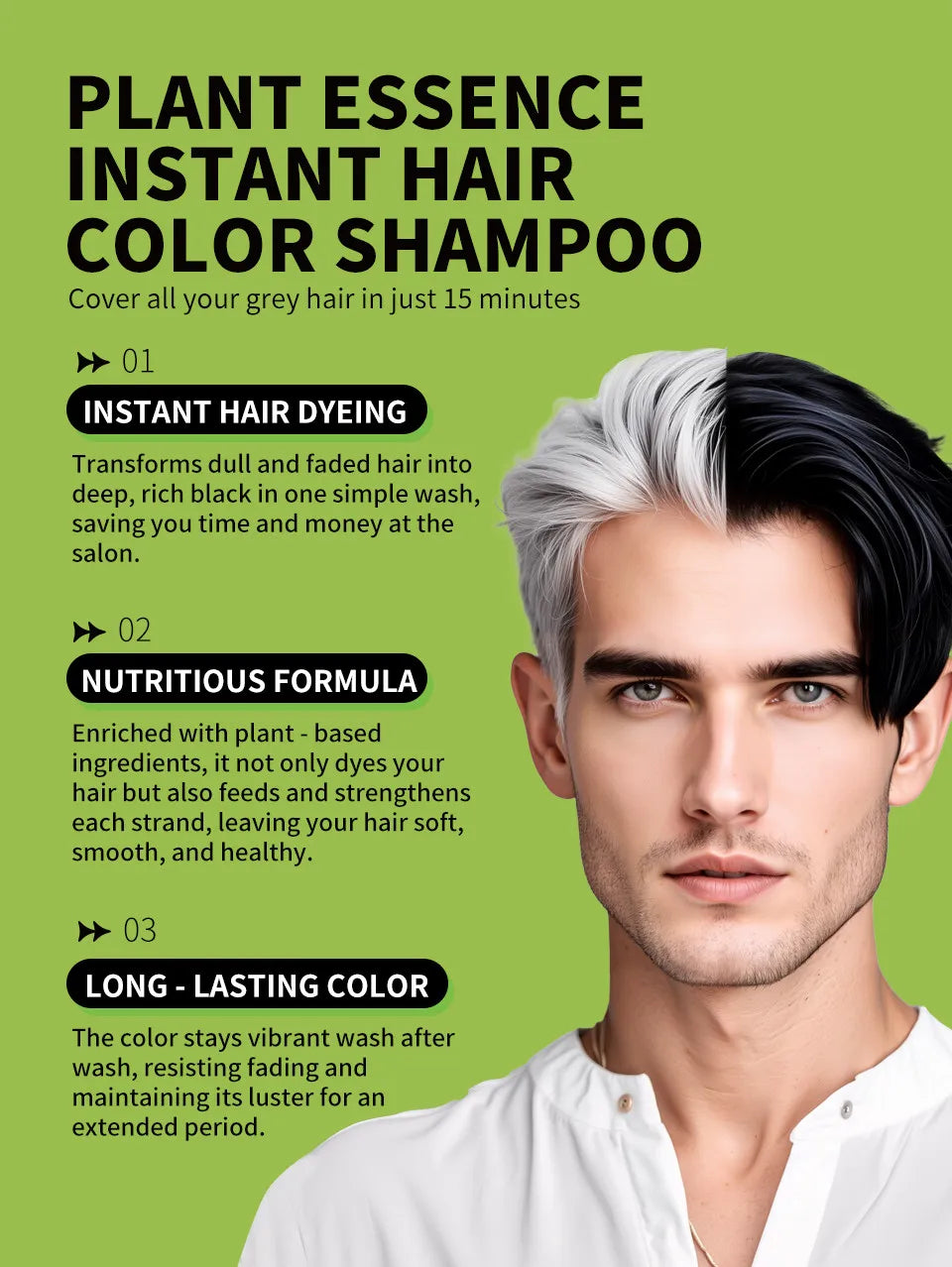 Rosemary Black Hair Dye Shampoo 500ml – DIY Herbal Gray-to-Black Coloring for Women & Men