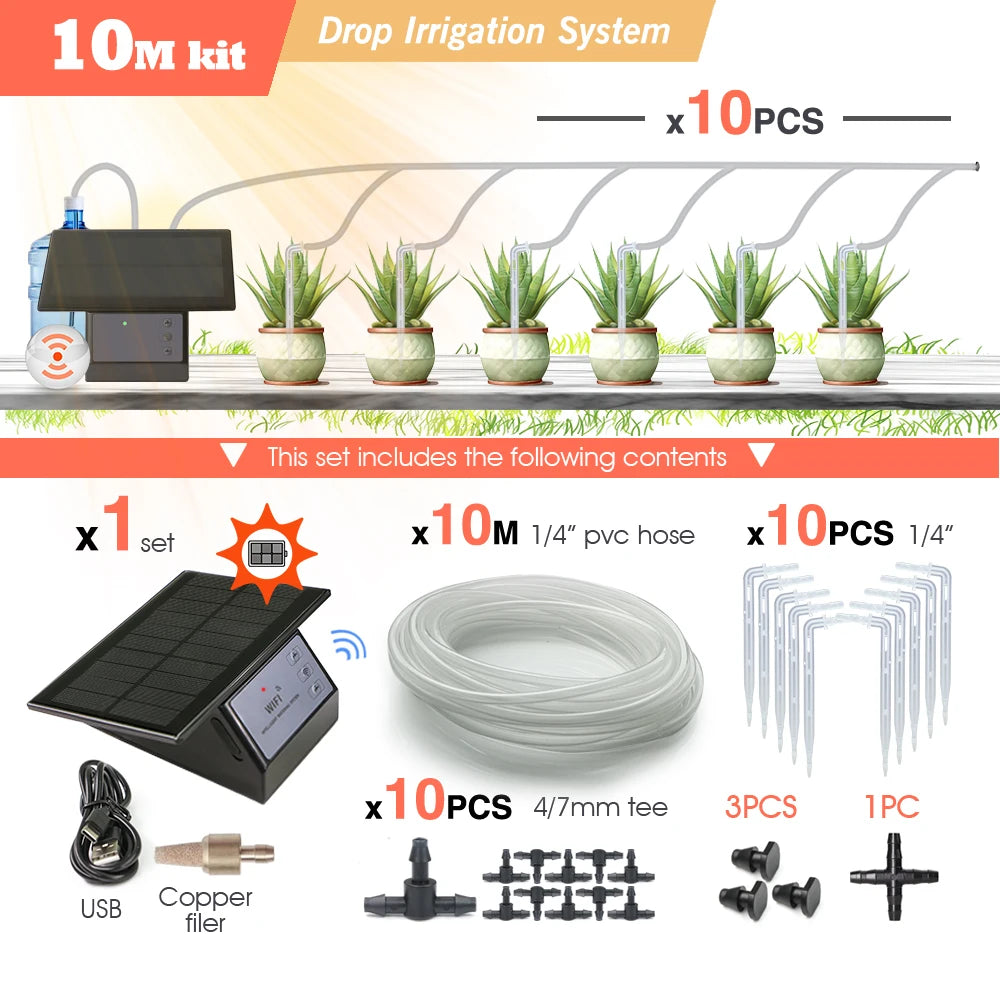 Tuya WiFi Solar Smart Drip Irrigation System — Remote Control Watering Kit for Garden & Balcony Plants