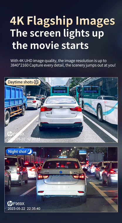 HP 4K HD Car Dash Cam – Night Vision, WiFi, Parking Monitoring, DVR Loop Video Recording