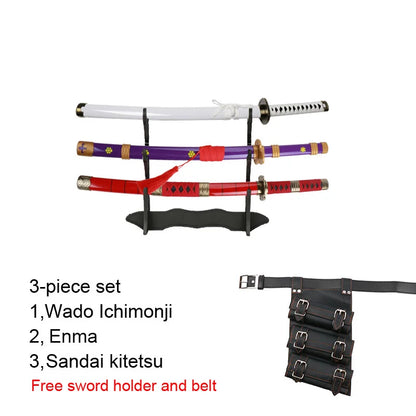 3-Piece Roronoa Zoro Katana Set – Anime Cosplay Toy Swords with Belt & Sword Holder